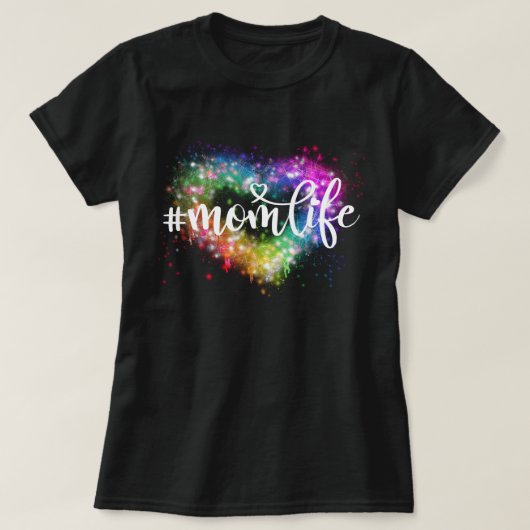 Kleurrijke vonken glitter hart moeder leven t-shirt (Design voorkant)
