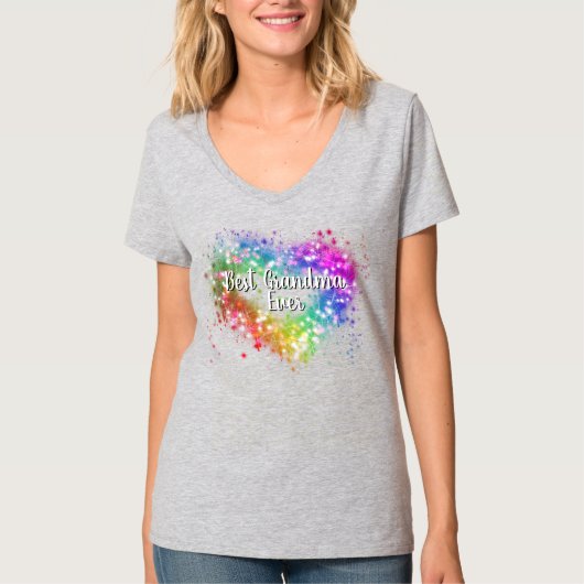 Kleurrijke vonkende glitter hart beste oma ooit t-shirt (Voorkant)