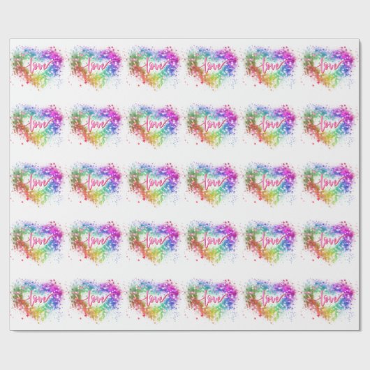 Kleurrijke vonkende glitter hart liefde script cadeaupapier (Vlak)