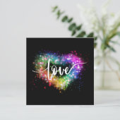 Kleurrijke vonkende glitter hart liefde script kaart (Staand voorkant)