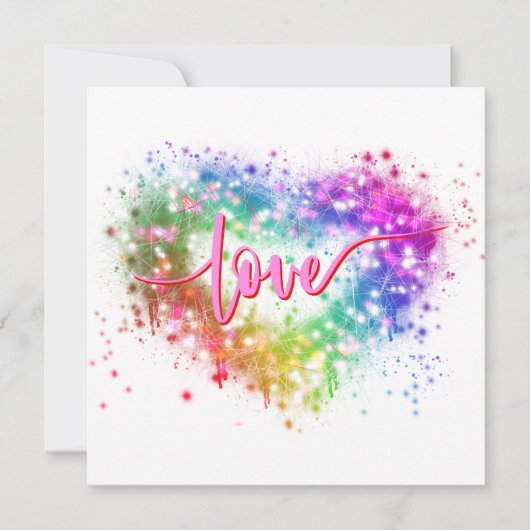Kleurrijke vonkende glitter hart liefde script kaart (Voorkant)