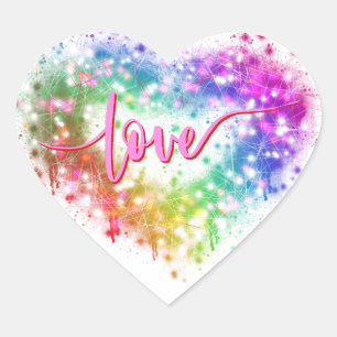 Kleurrijke vonkende glitter hart liefde script sticker