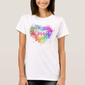 Kleurrijke vonkende glitter hart liefde script t-shirt (Voorkant)