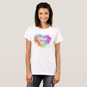 Kleurrijke vonkende glitter hart liefde script t-shirt (Voorkant volledig)