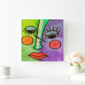 Kleurrijke  voor Abstract gezicht schilderen Vierkante Klok (Huis)