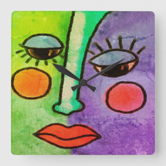 Kleurrijke  voor Abstract gezicht schilderen Vierkante Klok (Voorkant)