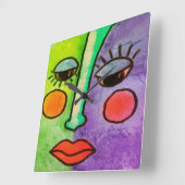 Kleurrijke  voor Abstract gezicht schilderen Vierkante Klok (Hoek)
