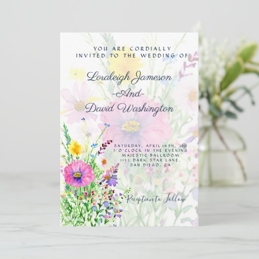 Kleurrijke voorjaarsbloemen, aangepast bruiloft kaart (Staand voorkant)