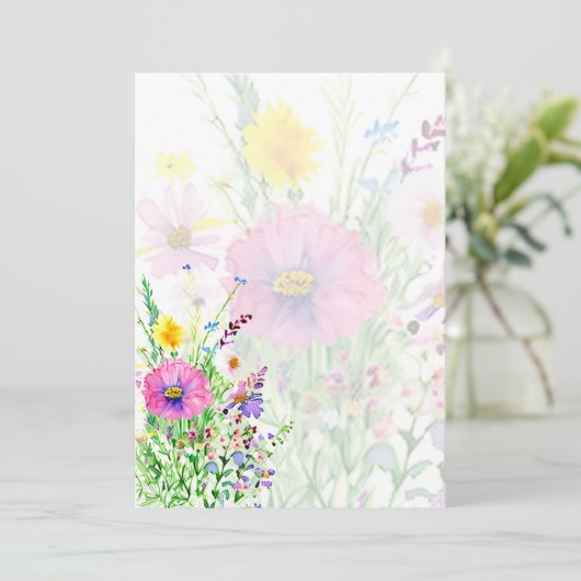 Kleurrijke voorjaarsbloemen blanco bruiloft kaart (Staand voorkant)