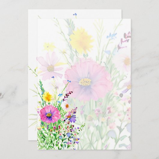 Kleurrijke voorjaarsbloemen blanco bruiloft kaart (Voorkant / Achterkant)