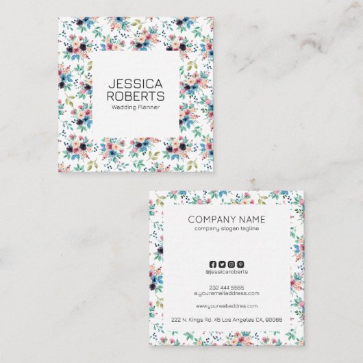 Kleurrijke voorjaarsbloemen patroon vierkantsbusin vierkante visitekaartje (Voorkant / Achterkant)