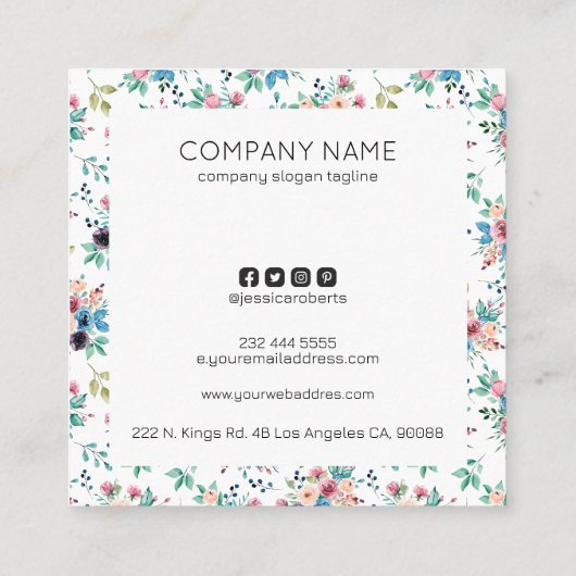 Kleurrijke voorjaarsbloemen patroon vierkantsbusin vierkante visitekaartje (Achterkant)