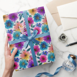 Kleurrijke Voorjaarsbloesems Waterverf Bloemen Cadeaupapier
