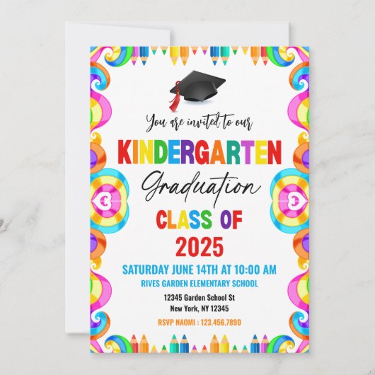 Kleurrijke voorschoolse Afstuderen uitnodiging (Voorkant)