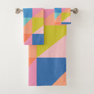Kleurrijke vormen in Sinaasappel, roze en blauw Bad Handdoek