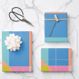 Kleurrijke vormen in Sinaasappel, roze en blauw Inpakpapier Vel