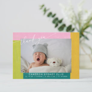 Kleurrijke Vormen Script Baby Twee Foto Bericht Bedankkaart