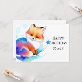 Kleurrijke Vos Verjaardag Vol Fantasie Kaart (Voorkant / Achterkant in situ)