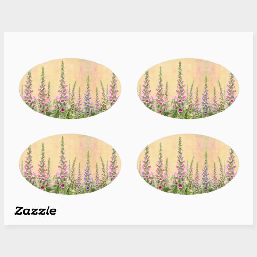 Kleurrijke vossenhandschoen bloemen ovale sticker (Vel)