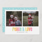 Kleurrijke Vrede en Liefde Twee Foto Kerstmis Feestdagenkaart (Voorkant / Achterkant)