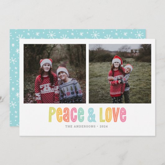 Kleurrijke Vrede en Liefde Twee Foto Kerstmis Feestdagenkaart (Voorkant / Achterkant)