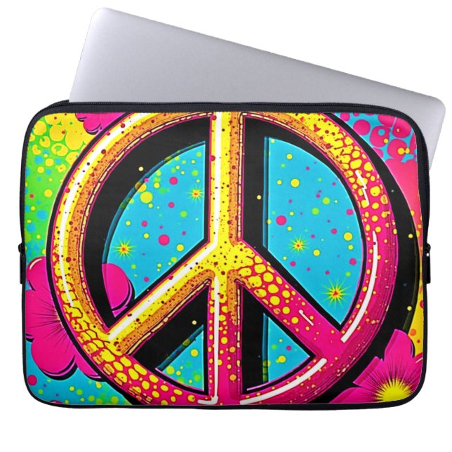 Kleurrijke Vrede & Liefde Sfeer Laptop Sleeve (Voorkant)