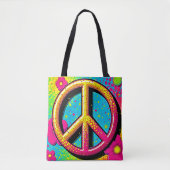 Kleurrijke Vrede & Liefde Sfeer Tote Bag (Voorkant)