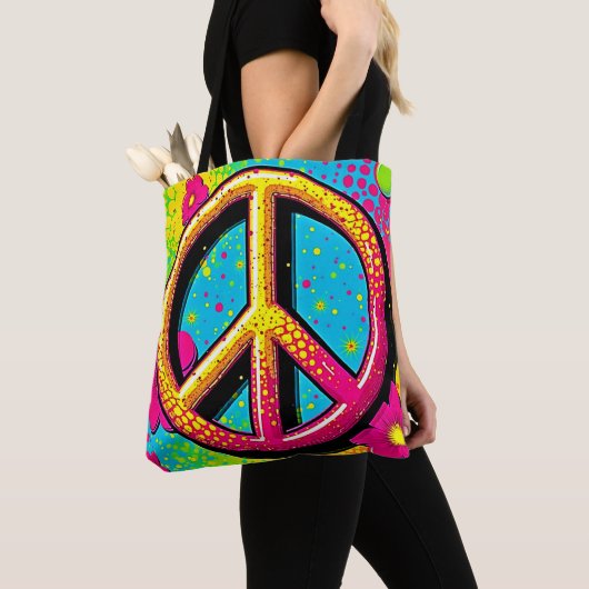 Kleurrijke Vrede & Liefde Sfeer Tote Bag (Dichtbij)