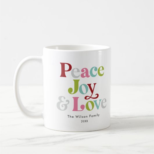 Kleurrijke Vrede Vreugde & Liefde Retro Kerstmis F Koffiemok (Links)