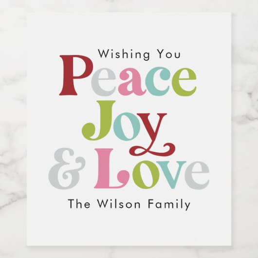 Kleurrijke Vrede Vreugde & Liefde Retro Kerstmis F Wijn Etiket (Enkel label)