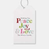 Kleurrijke Vrede Vreugde & Liefde Retro Kerstvakan Cadeaulabel (Voorkant)