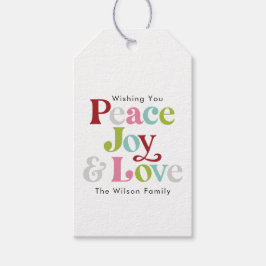 Kleurrijke Vrede Vreugde & Liefde Retro Kerstvakan Cadeaulabel