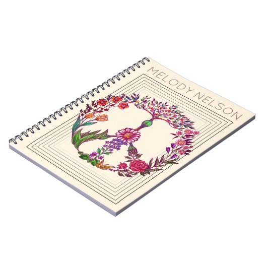 Kleurrijke Vredes Bloemige Cute Boho Hippie Hartve Notitieboek (Linkerzijde)