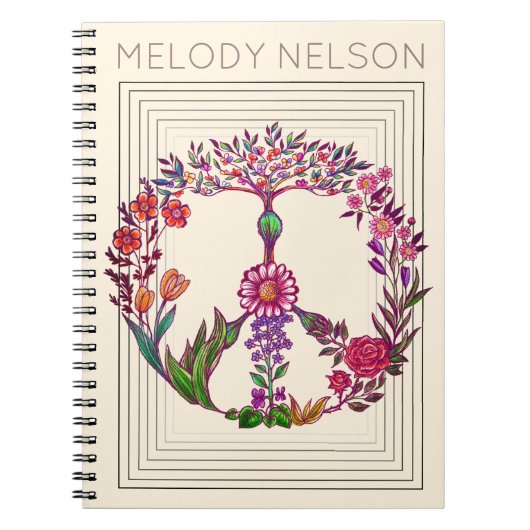 Kleurrijke Vredes Bloemige Cute Boho Hippie Hartve Notitieboek (Voorkant)