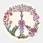 Kleurrijke Vredes Bloemige Cute Boho Hippie Hartve Ronde Sticker (Voorkant)
