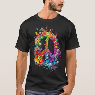 Kleurrijke vredesteken vrede bloemen vrede duif we t-shirt