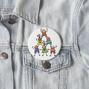 Kleurrijke VriendschapsPiramide voor Kinderen Ronde Button 7,6 Cm