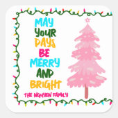 Kleurrijke vrolijk helder roze kerstboom partij vierkante sticker (Voorkant)