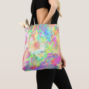 Kleurrijke vrolijke bloemen bloemrijke abstracte tote bag