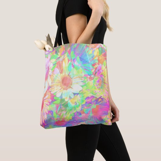 Kleurrijke vrolijke bloemetjes Abstract Tote Bag (Dichtbij)