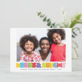 Kleurrijke vrolijke en heldere familie foto Kerstm Feestdagenkaart (Staand voorkant)