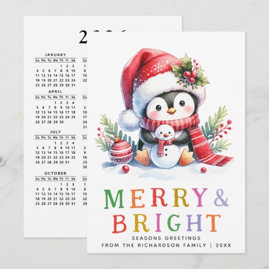 Kleurrijke vrolijke en heldere Schattigee pinguïn Feestdagenkaart (Voorkant / Achterkant)