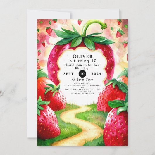 Kleurrijke Vrolijke Fruit Aardbei Verjaardag Kaart (Voorkant)