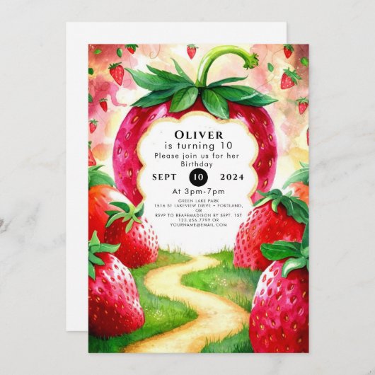 Kleurrijke Vrolijke Fruit Aardbei Verjaardag Kaart (Voorkant / Achterkant)