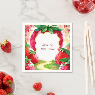 Kleurrijke Vrolijke Fruit Aardbei Verjaardag Servet
