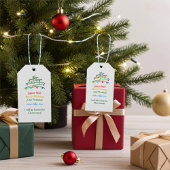 Kleurrijke vrolijke internationale vrolijke kerstb cadeaulabel