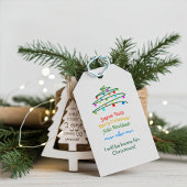 Kleurrijke vrolijke internationale vrolijke kerstb cadeaulabel