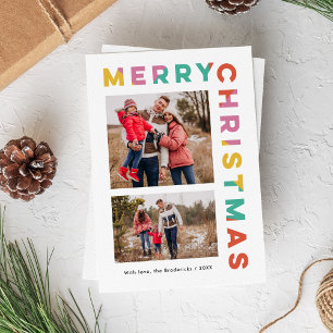 Kleurrijke vrolijke kerst 2-foto feestdagenkaart