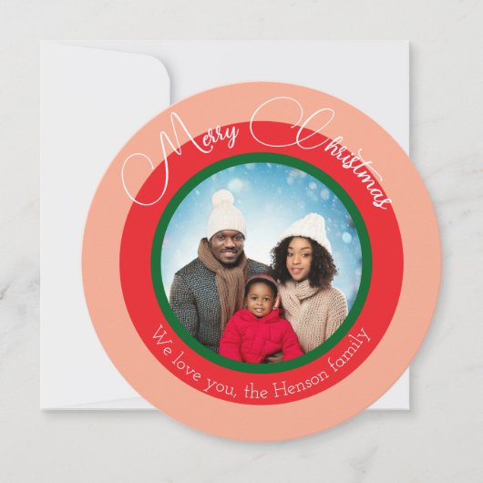 Kleurrijke vrolijke kerst familie foto vakantie feestdagenkaart (Voorkant)