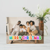 Kleurrijke vrolijke kerst fotokaart feestdagenkaart (Staand voorkant)